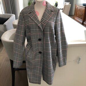 Sigrid Olsen New Fusion Plaid 2 Button Notch Collar Coat Blk White Red Sz 12 NWT